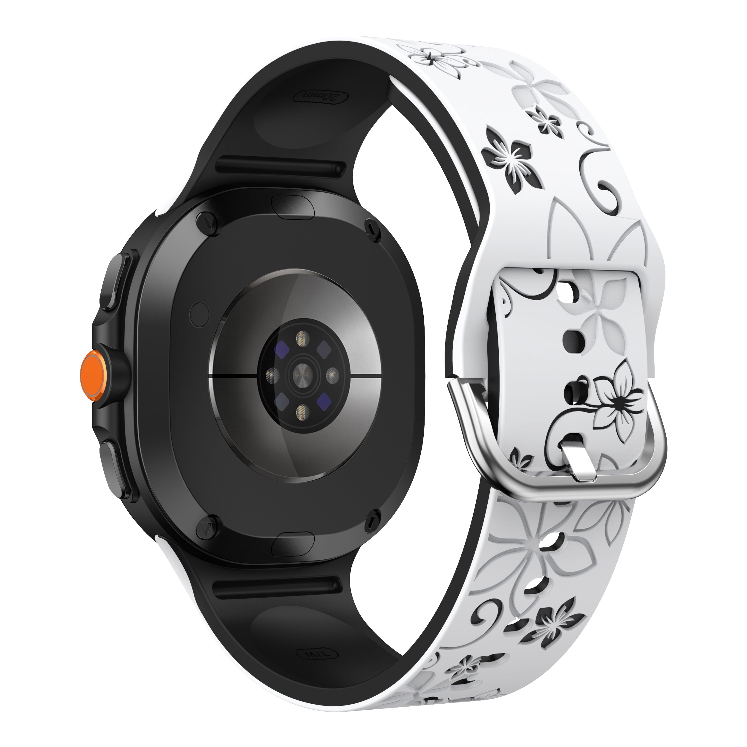 Bracelet silicone à fleurs Samsung Galaxy Watch 9 - 44mm (noir/blanc)