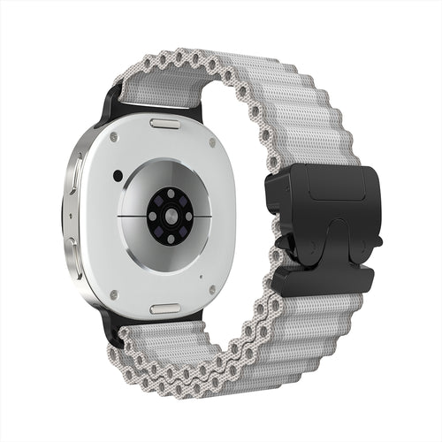 Bracelet nylon Outdoor avec boucle en P Samsung Galaxy Watch 8 Classic (blanc avec noir)