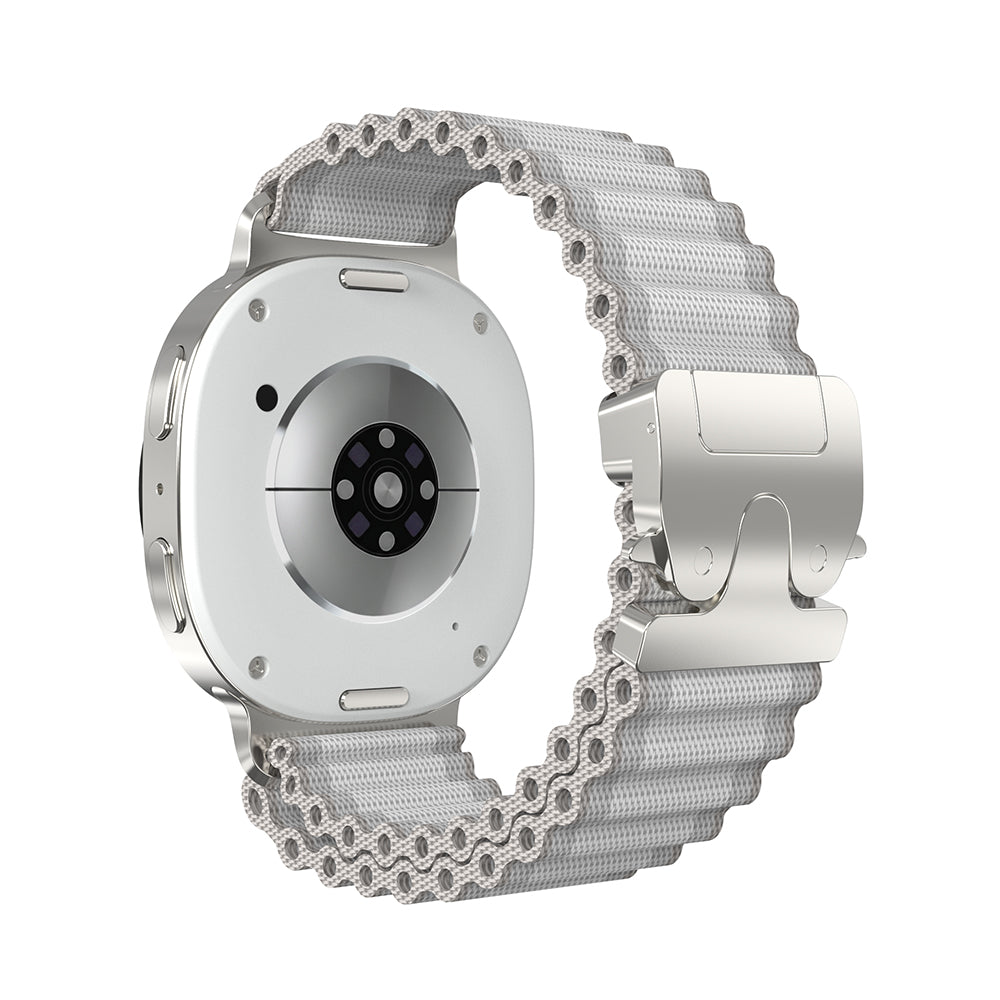 Bracelet nylon Outdoor avec boucle en P Samsung Galaxy Watch 8 - 40mm (blanc avec argent)