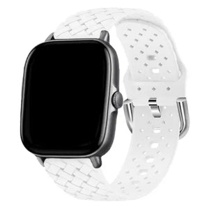 Braided Silicone Strap, white, on a watch, 3/4 rear view