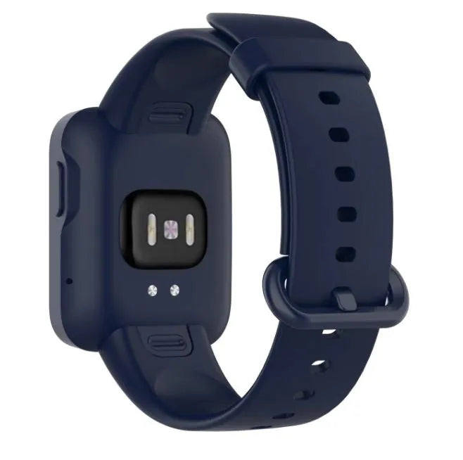 Silicone Strap, dark blue, on a watch, 3/4 rear view
