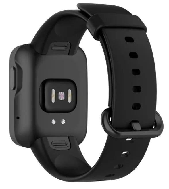 Silicone Strap, black, on a watch, 3/4 rear view