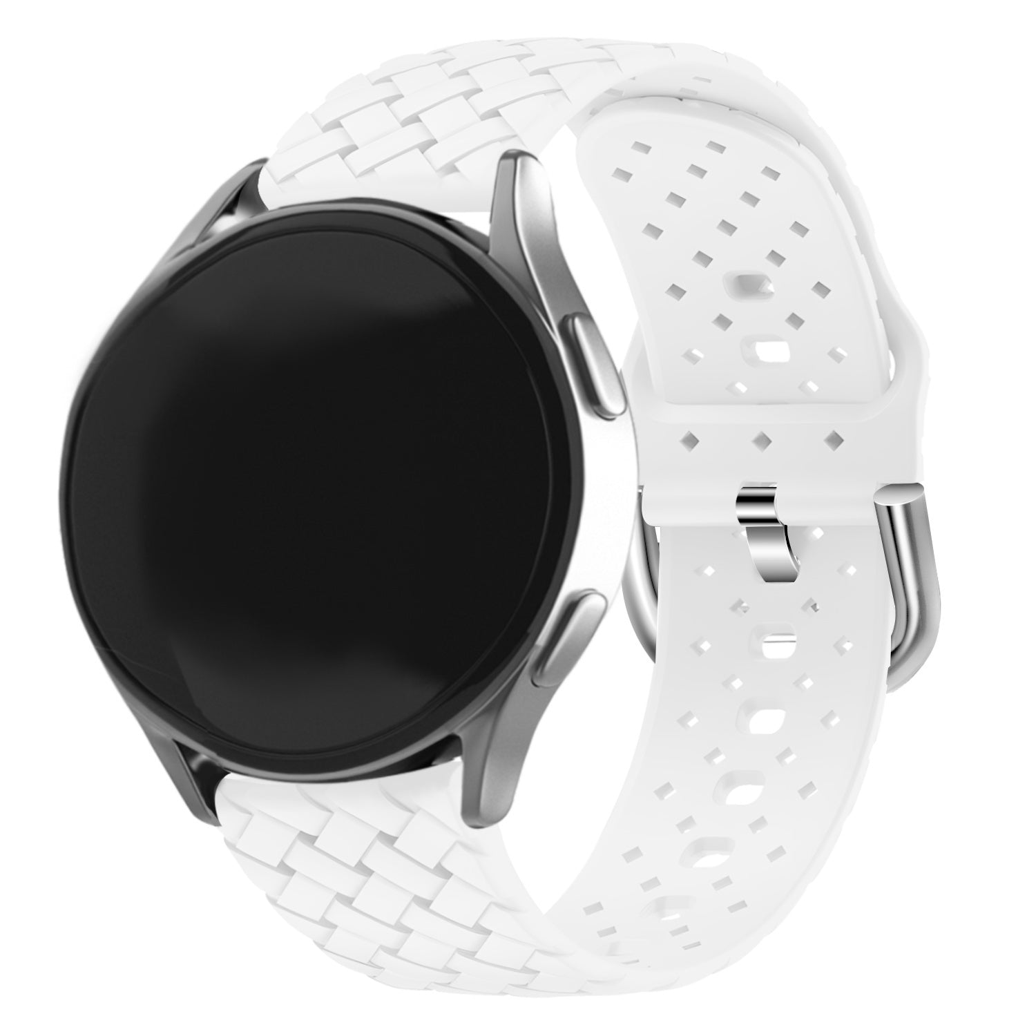Braided Silicone Strap, white, on a watch, direct front view