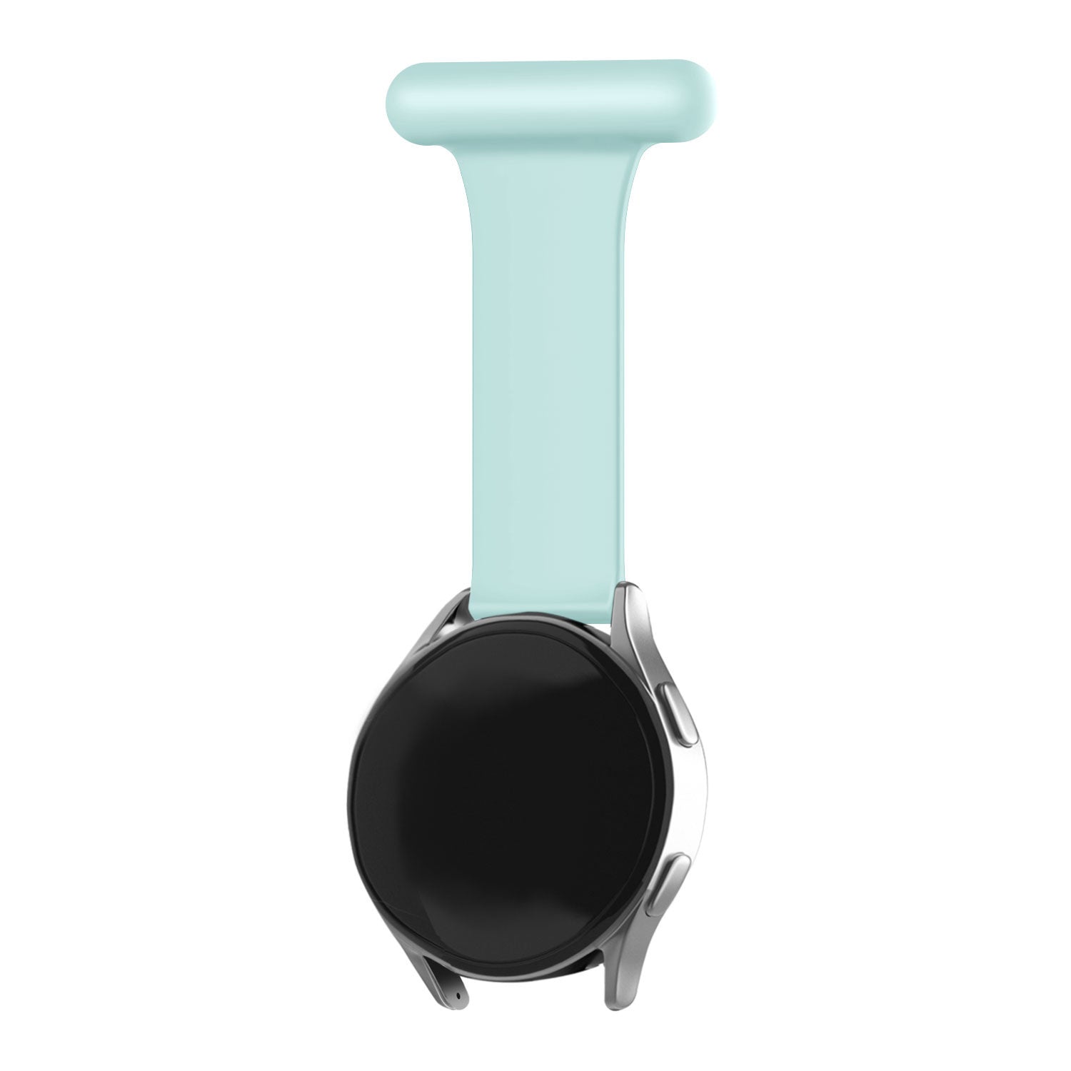 Silicone Nurse Fob, light green, on a watch, direct front view