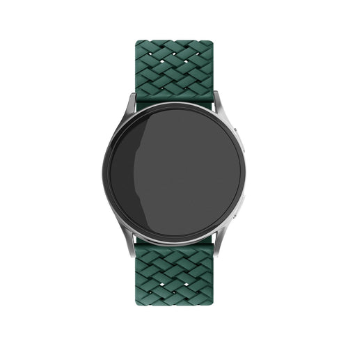 Braided Silicone Strap, dark green, on a watch, direct front view