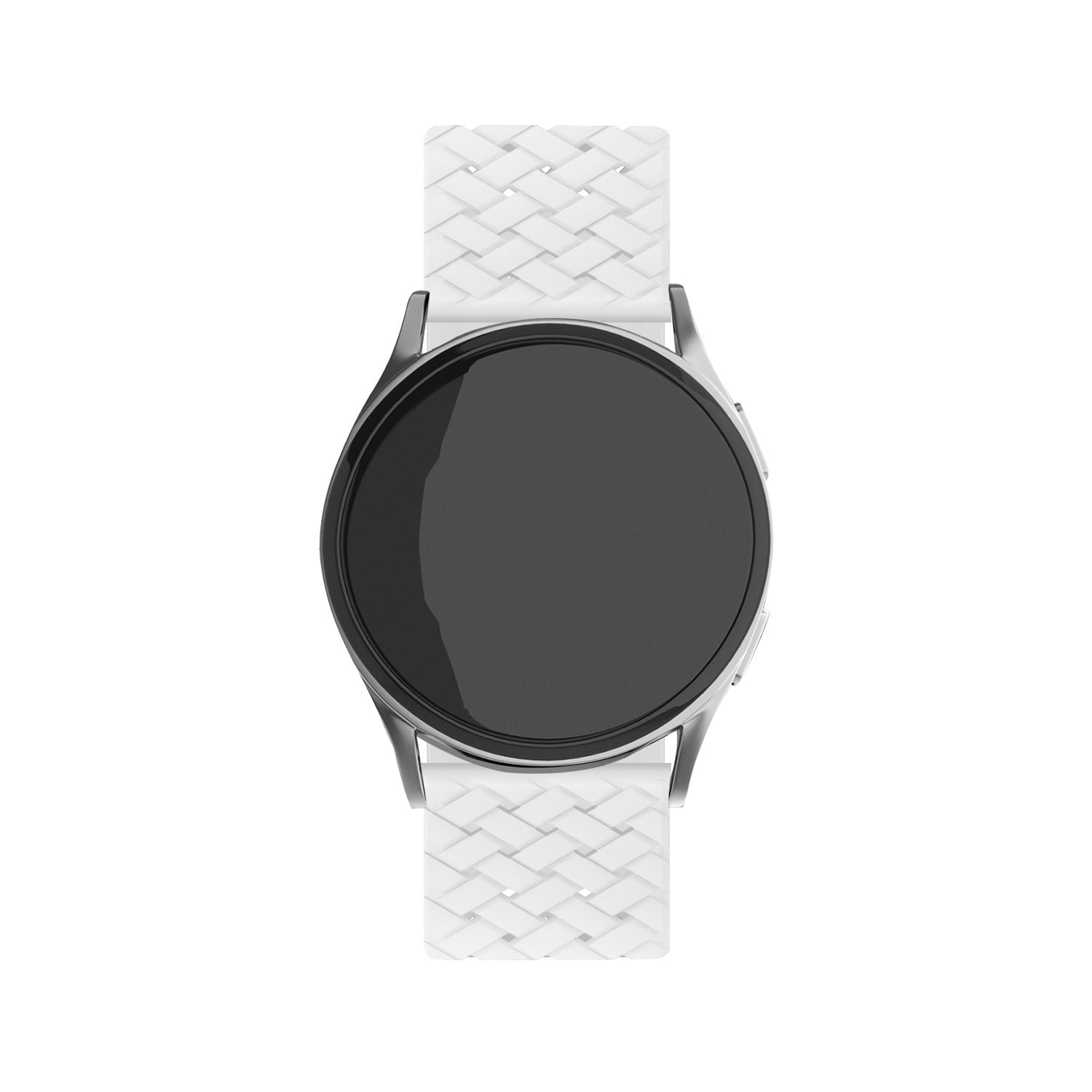 Braided Silicone Strap, white, on a watch, direct front view