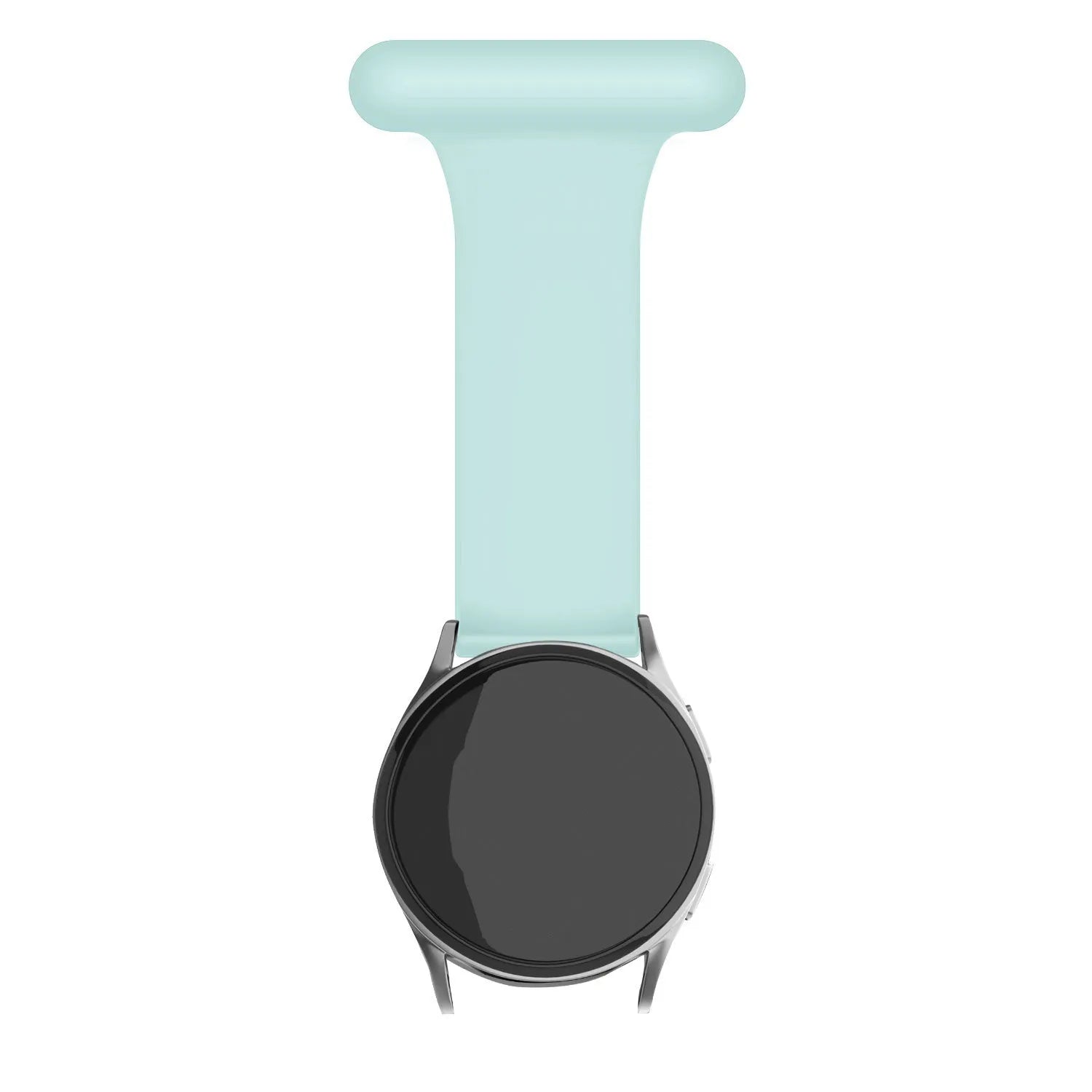 Silicone Nurse Fob, light green, on a watch, direct front view