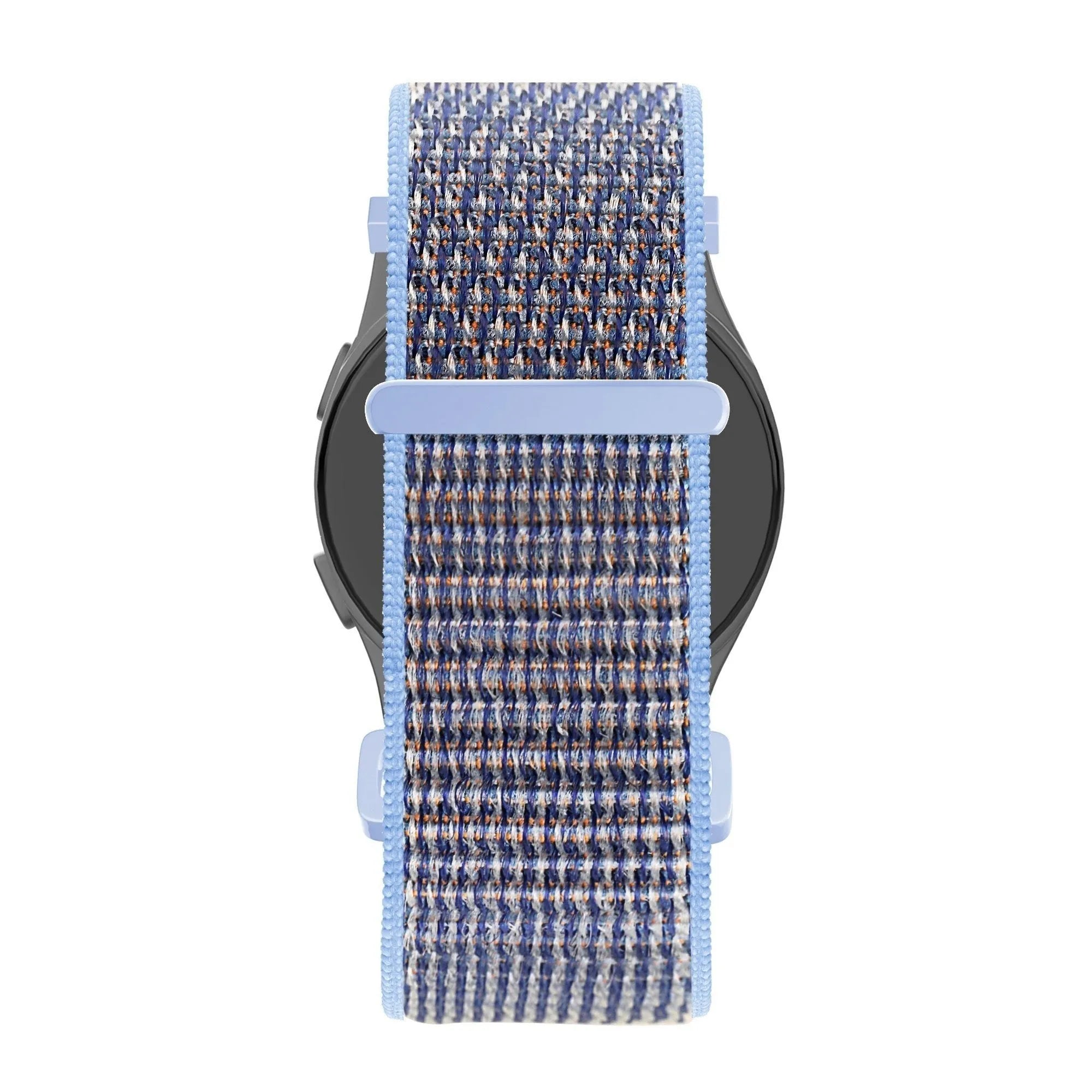 Nylon Loop Strap, azure blue, on a watch, direct front view