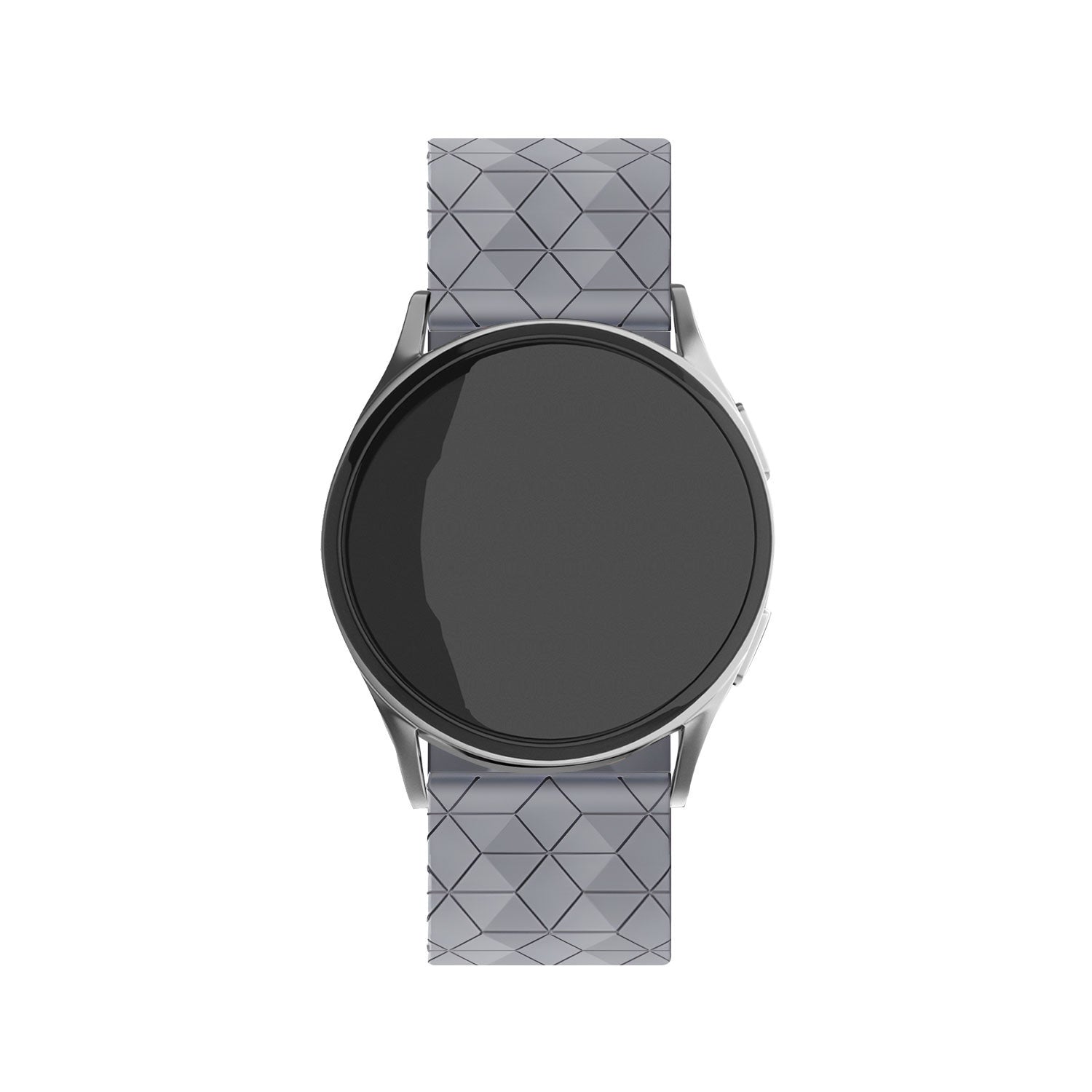 Silicone Strap Hexagons, grey, on a watch, direct front view