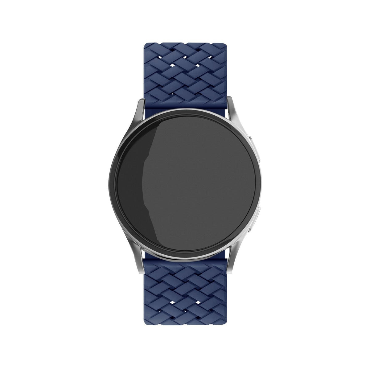 Braided Silicone Strap, dark blue, on a watch, direct front view