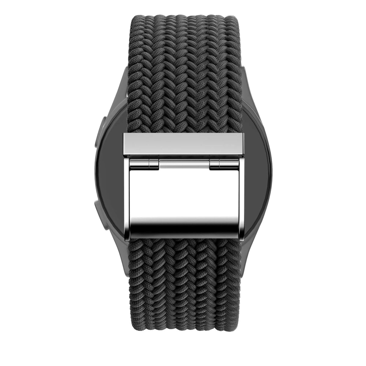 Woven Nylon Strap, black, on a watch, direct front view