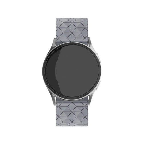Silicone Strap Hexagons, grey, on a watch, direct front view