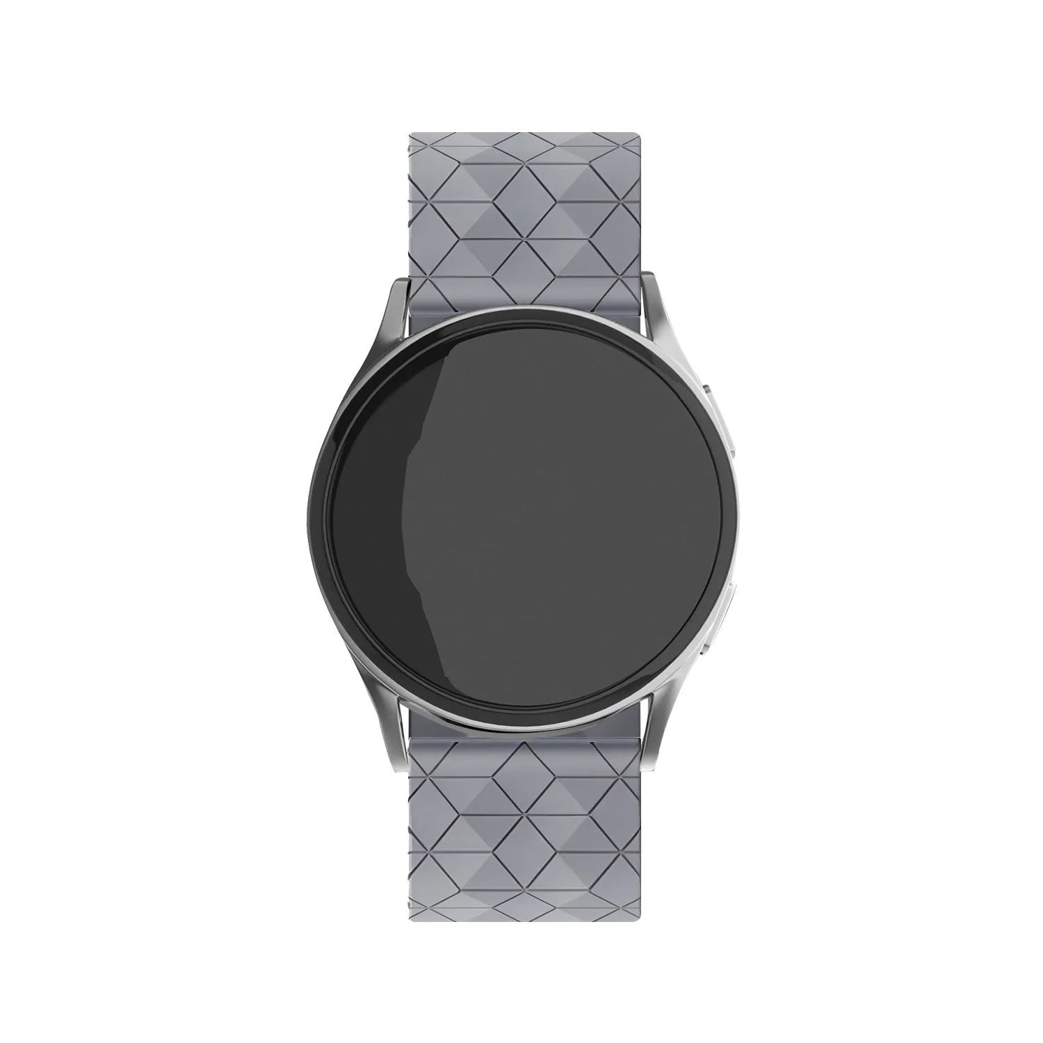 Silicone Strap Hexagons, grey, on a watch, direct front view