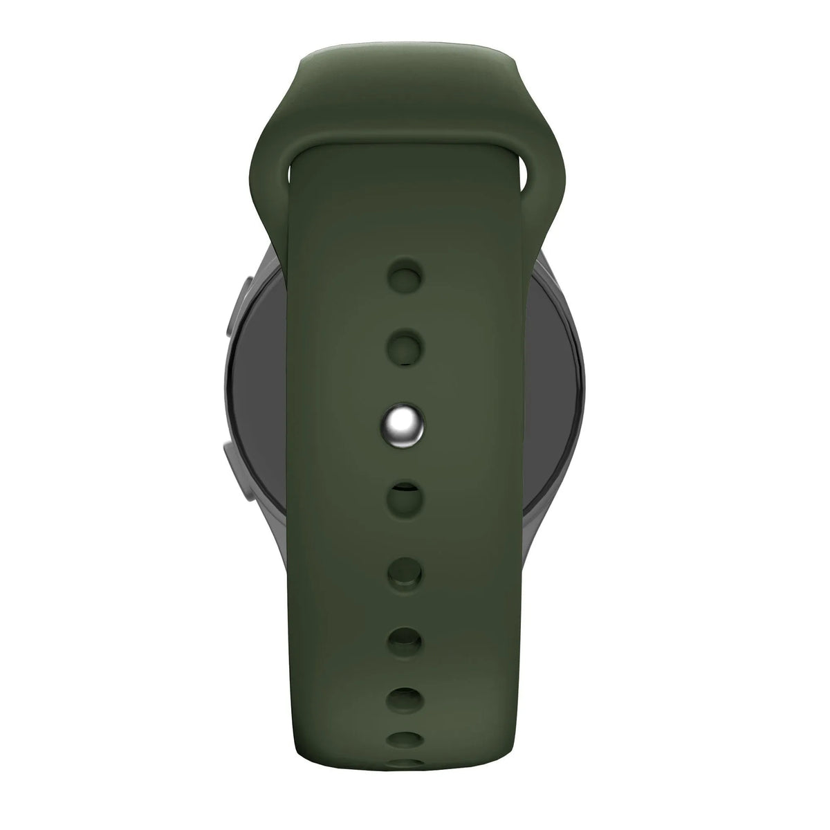 Silicone Sport Strap 'Deluxe', olive green, on a watch, direct front view