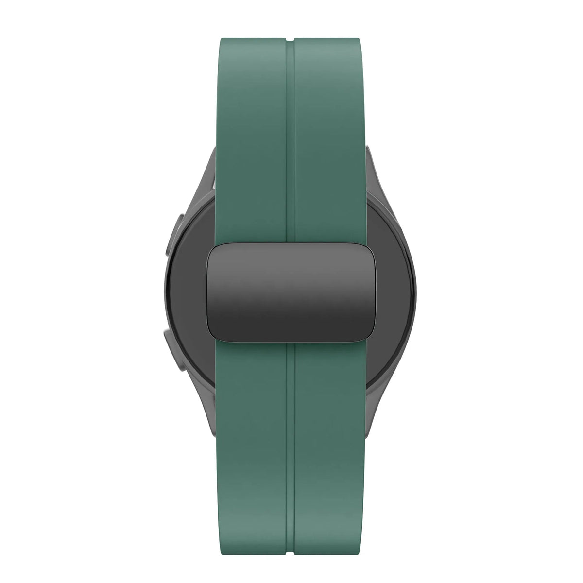 D-Buckle Silicone Strap, dark green, on a watch, direct front view