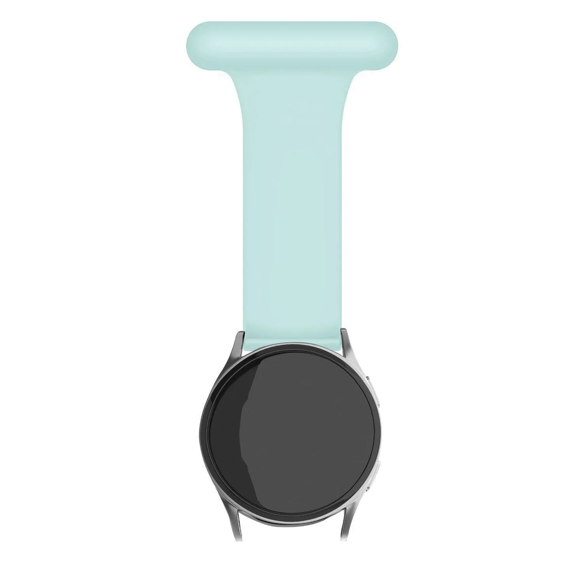 Silicone Nurse Fob, light green, on a watch, direct front view