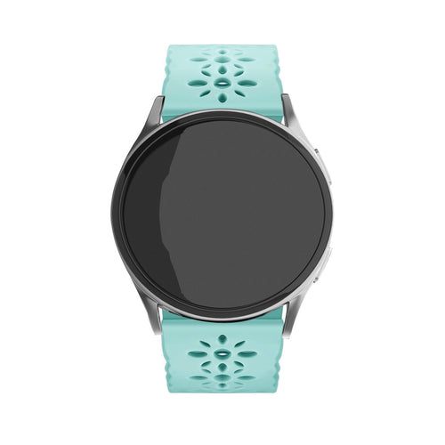 Patterned Silicone Strap, blue sea green, on a watch, direct front view