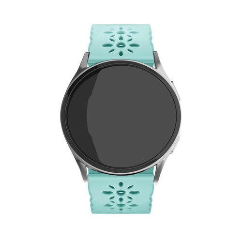 Patterned Silicone Strap, blue sea green, on a watch, direct front view