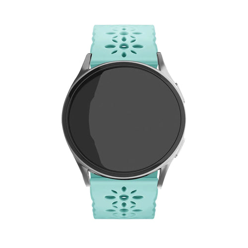 Patterned Silicone Strap, blue sea green, on a watch, direct front view