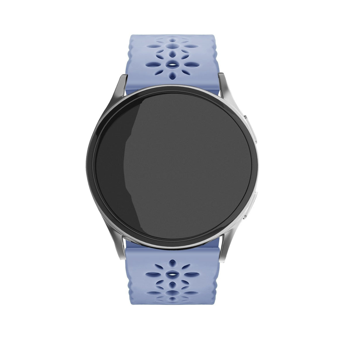 Patterned Silicone Strap, lavender grey, on a watch, direct front view