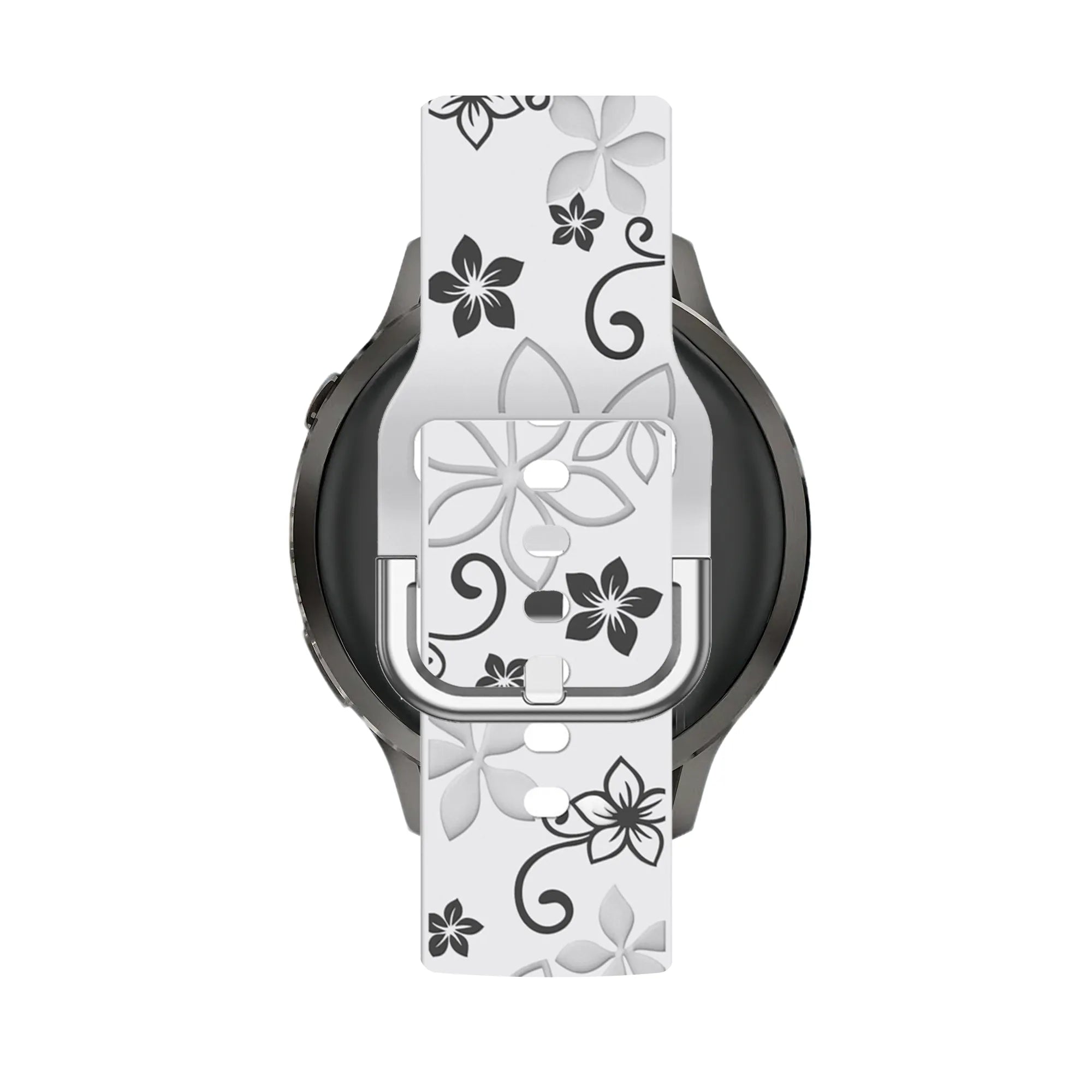 Bandz Bracelet silicone 'Fleurs' Garmin Forerunner 265s (blanc/noir)