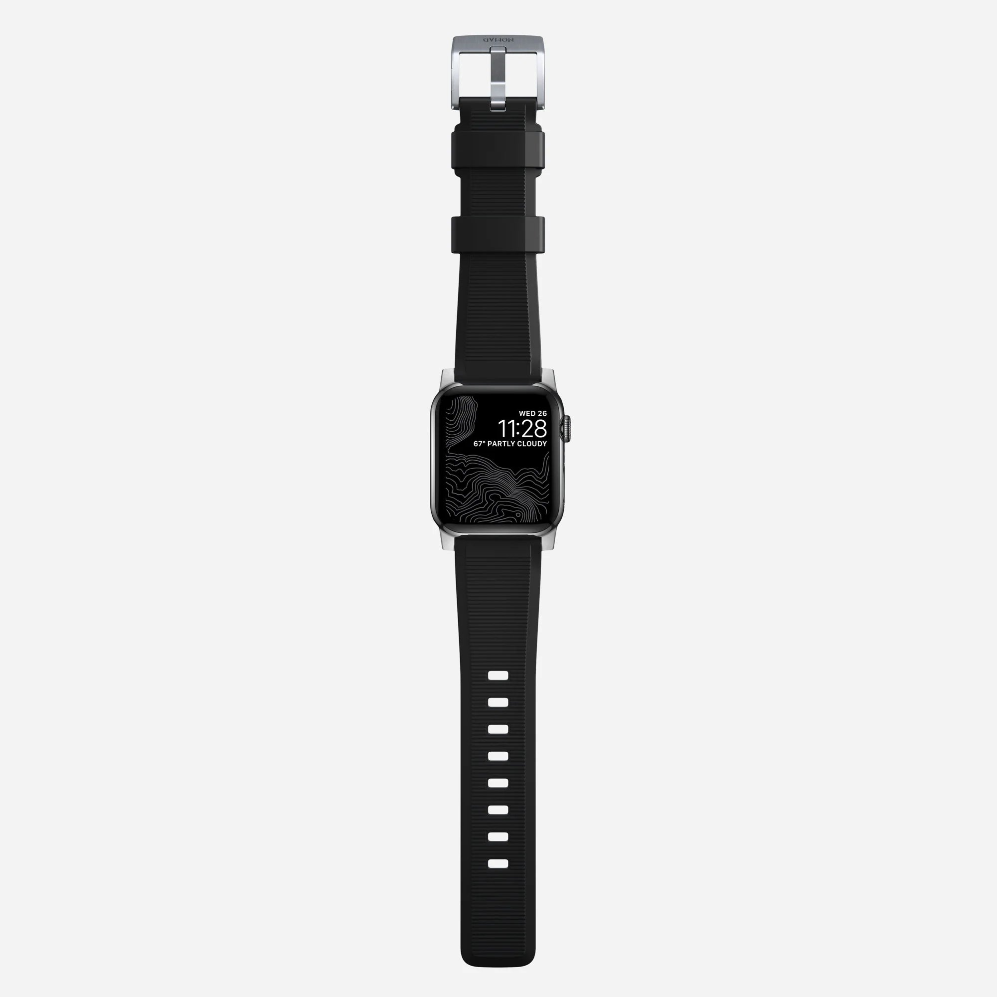 Nomad Bracelet de silicone résistant Apple Watch (noir/argenté)