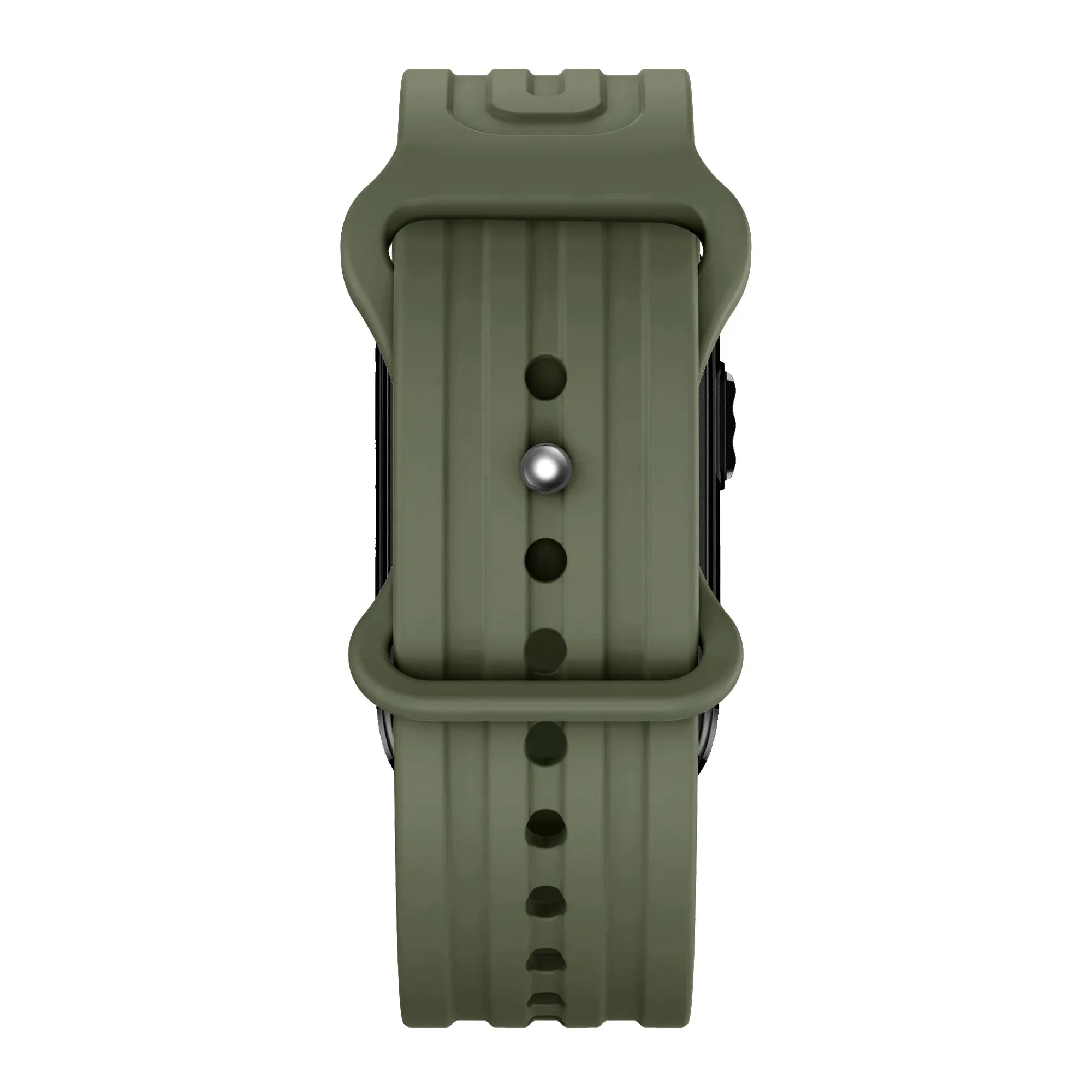 Silicone Strap 'Classic', army green, on a watch, direct front view