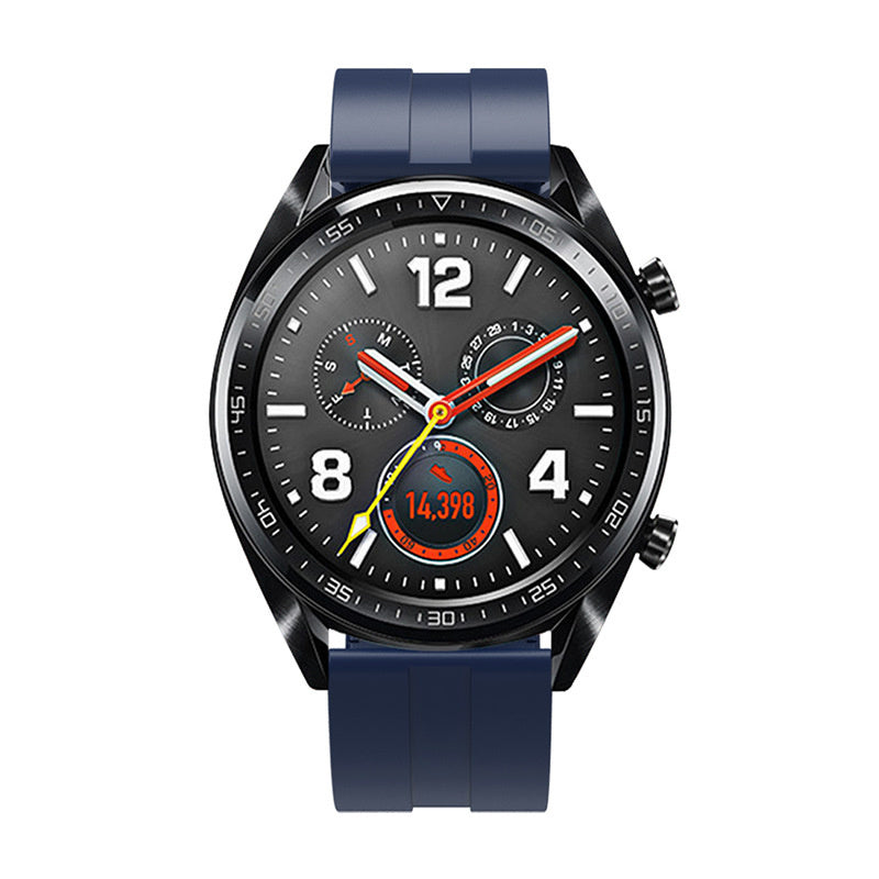 Silicone Strap 'Extreme', dark blue, on a watch, direct front view