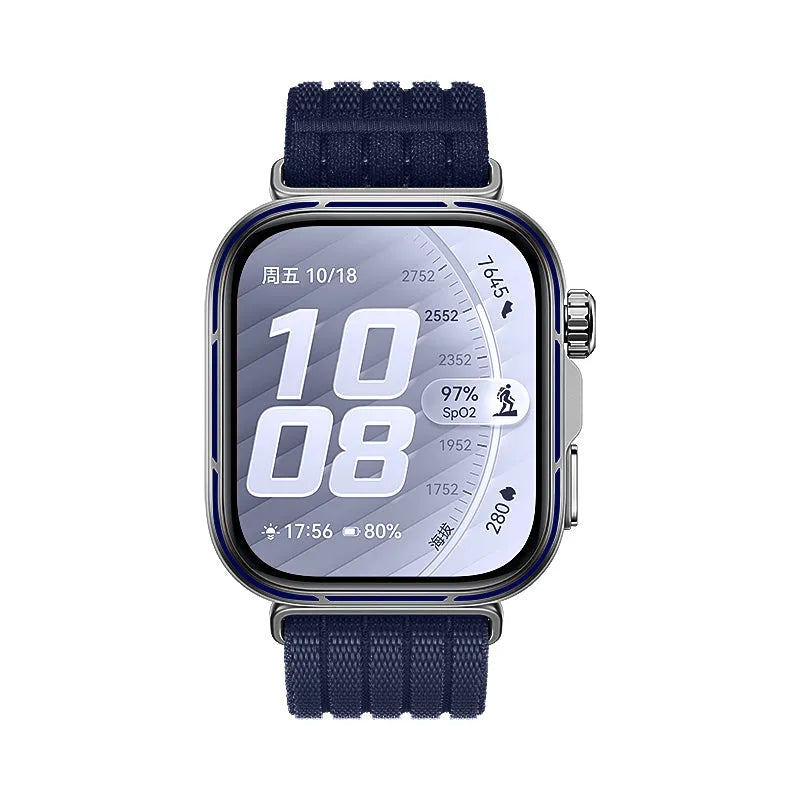 Ultra Thin Nylon Strap, dark blue, on a watch, direct front view