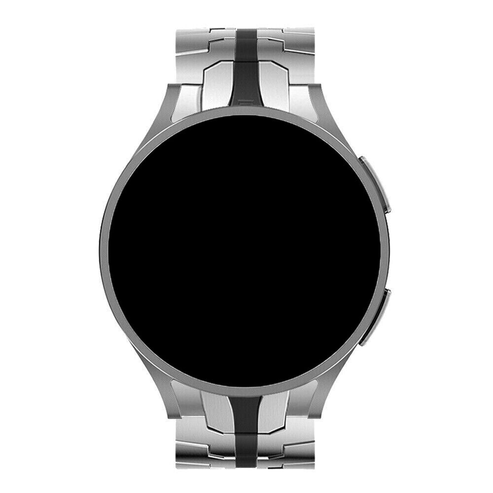 Steel Iron Strap, silver/black, on a watch, direct front view