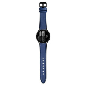 Leather Hybrid Strap, dark blue, on a watch, direct front view