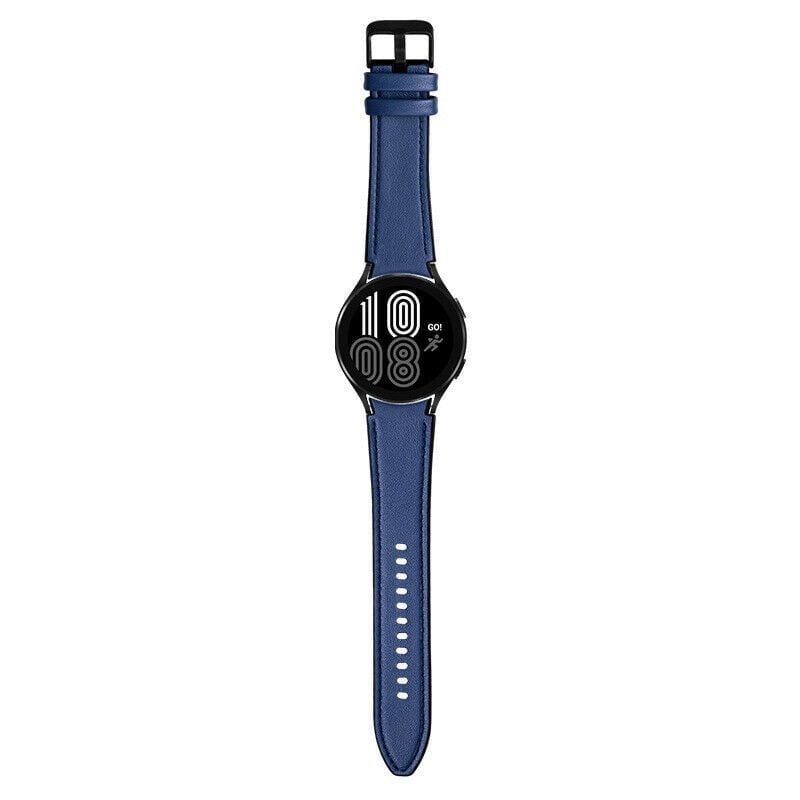 Leather Hybrid Strap, dark blue, on a watch, direct front view