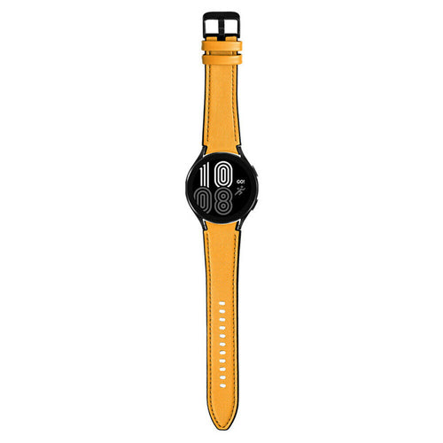 Leather Hybrid Strap, yellow, on a watch, direct front view