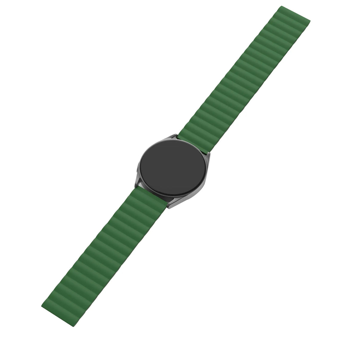 Magnetic Silicone Strap, green, on a watch, direct front view