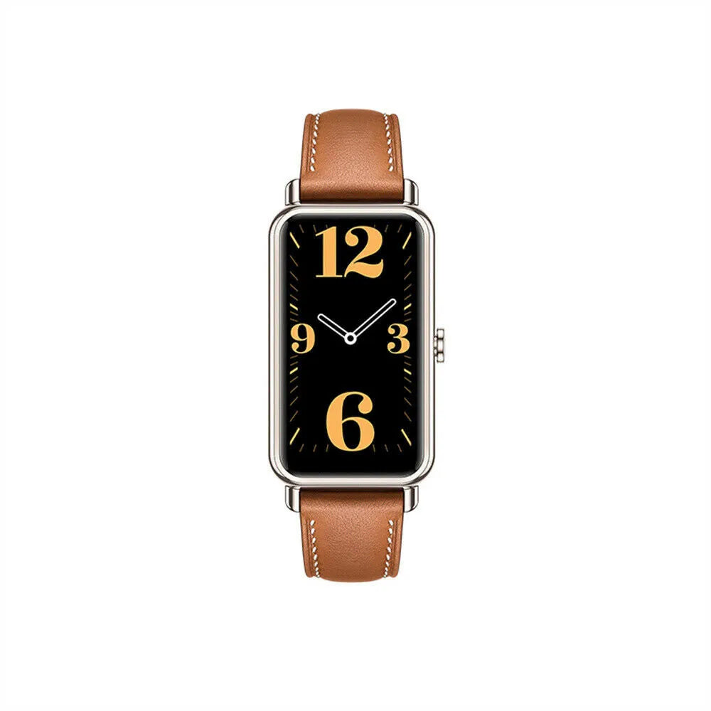 Leather Strap, brown, on a watch, direct front view