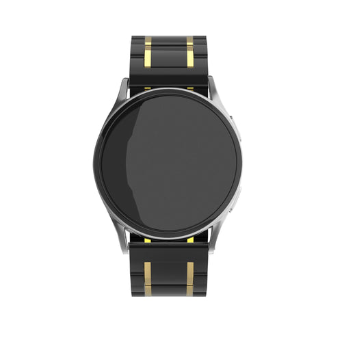 Metal Ceramic Link Strap, black/gold, on a watch, direct front view
