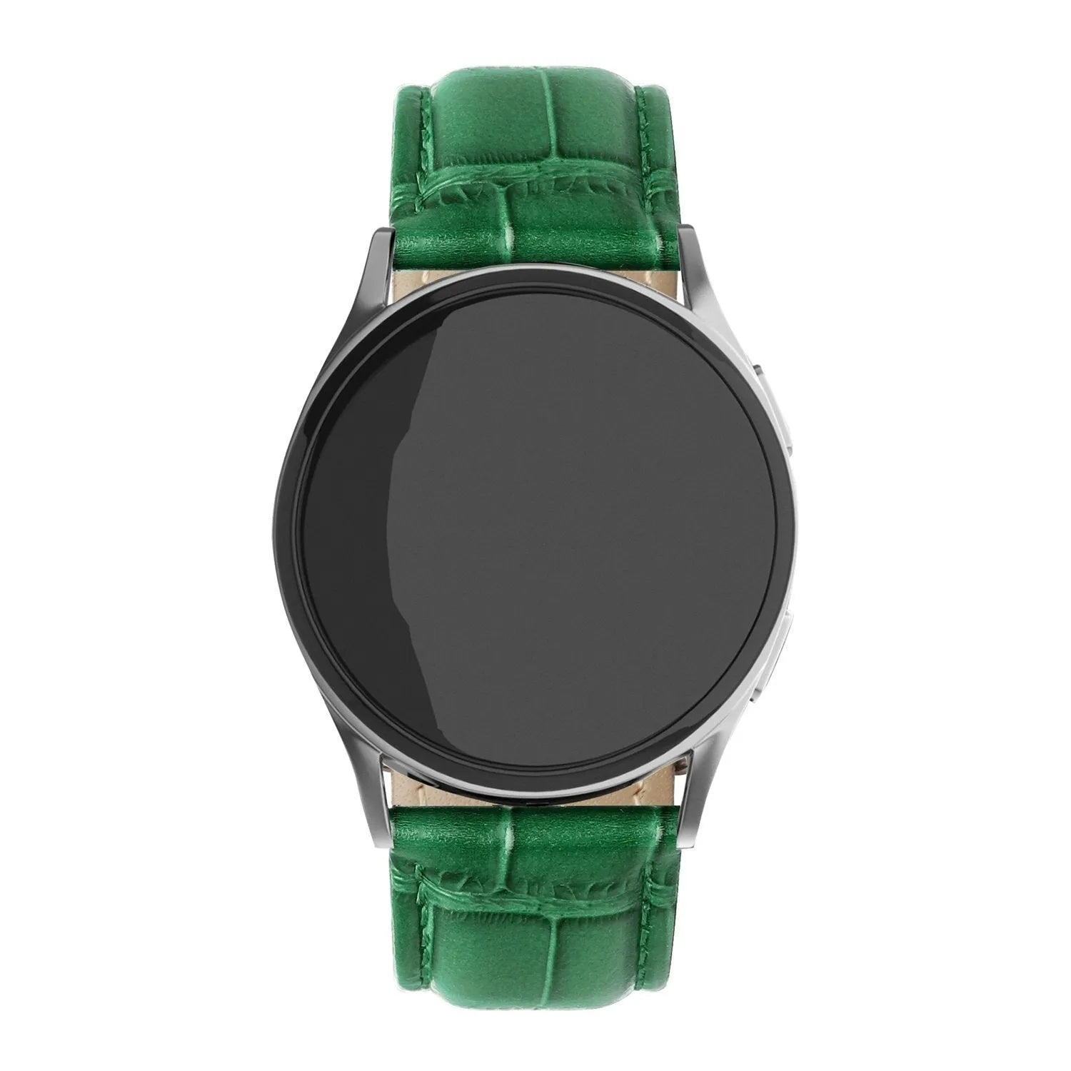 Leather Strap Crocodile Grain, green, on a watch, direct front view
