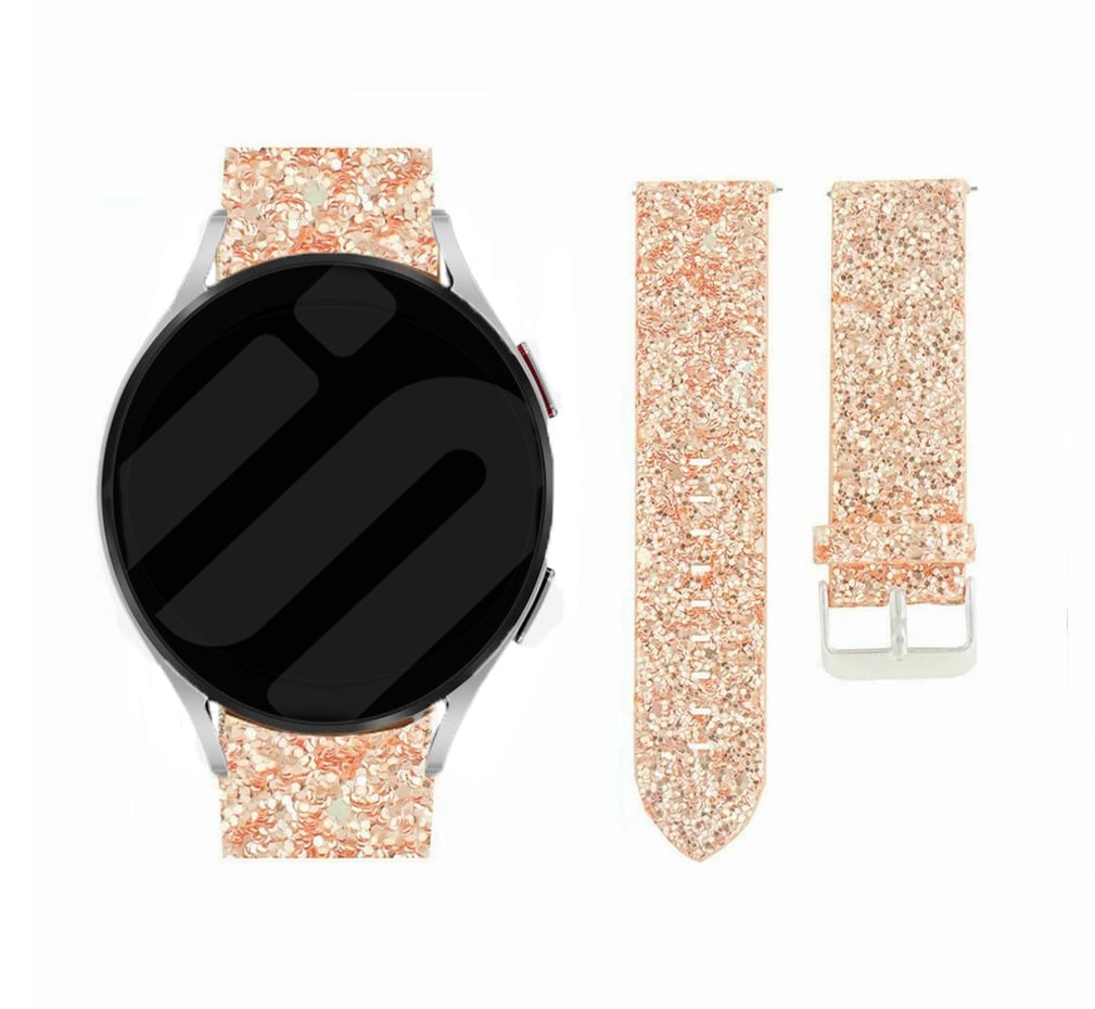 Leather Strap with Glitters, rose gold, on a watch, direct front view