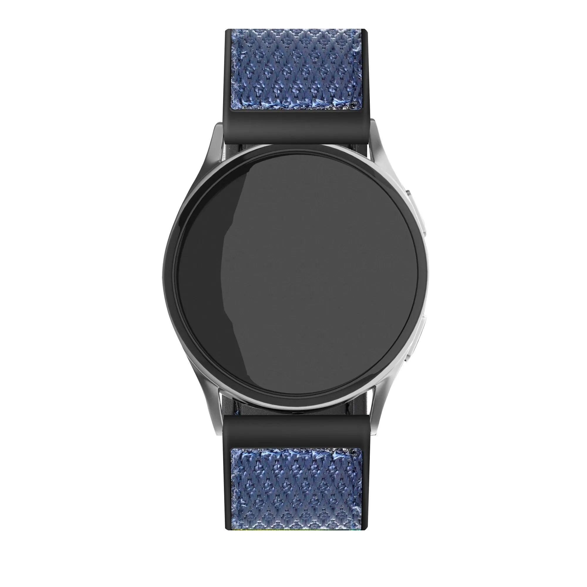 Nylon Hybrid Strap, blue, on a watch, direct front view