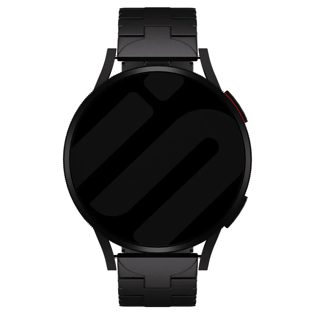 Butterfly Titanium Strap, black, on a watch, direct front view