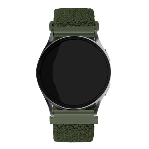 Nylon Adjustable Braided Strap, green, on a watch, direct front view
