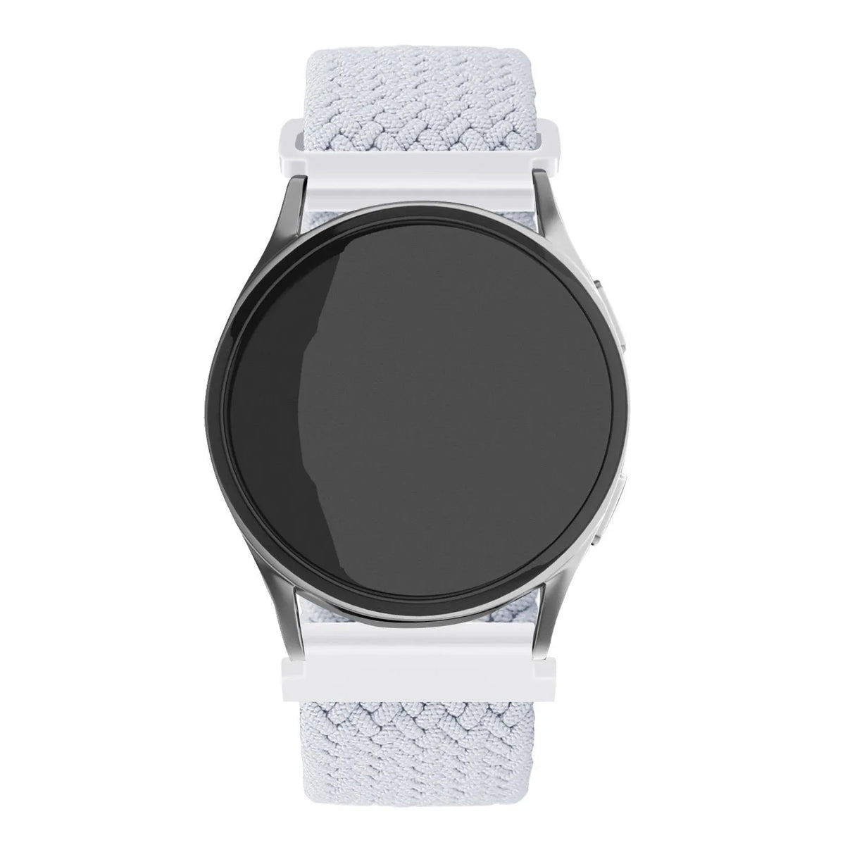 Nylon Adjustable Braided Strap, white, on a watch, direct front view