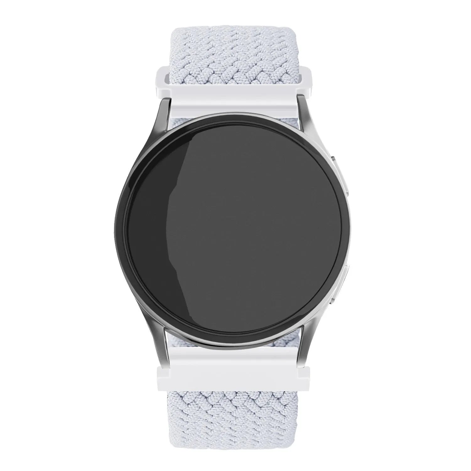 Nylon Adjustable Braided Strap, white, on a watch, direct front view