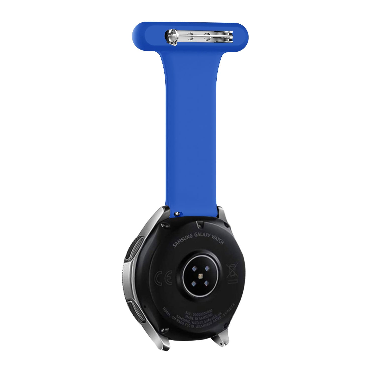 Silicone Nurse Fob, dark blue, on a watch, direct rear view