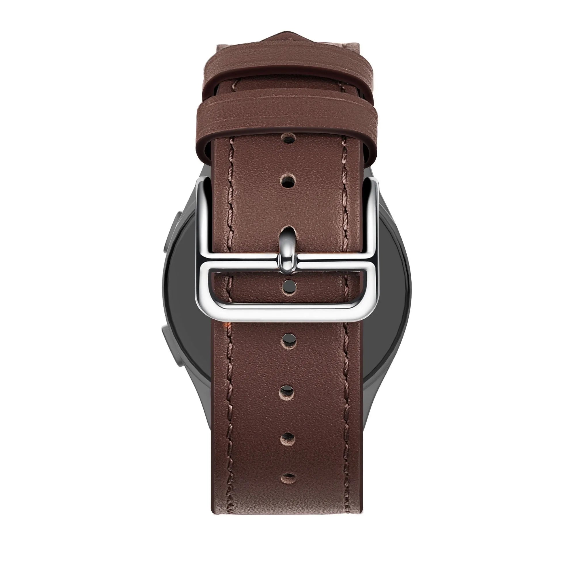 Leather Strap 'Deluxe', brown, on a watch, direct rear view