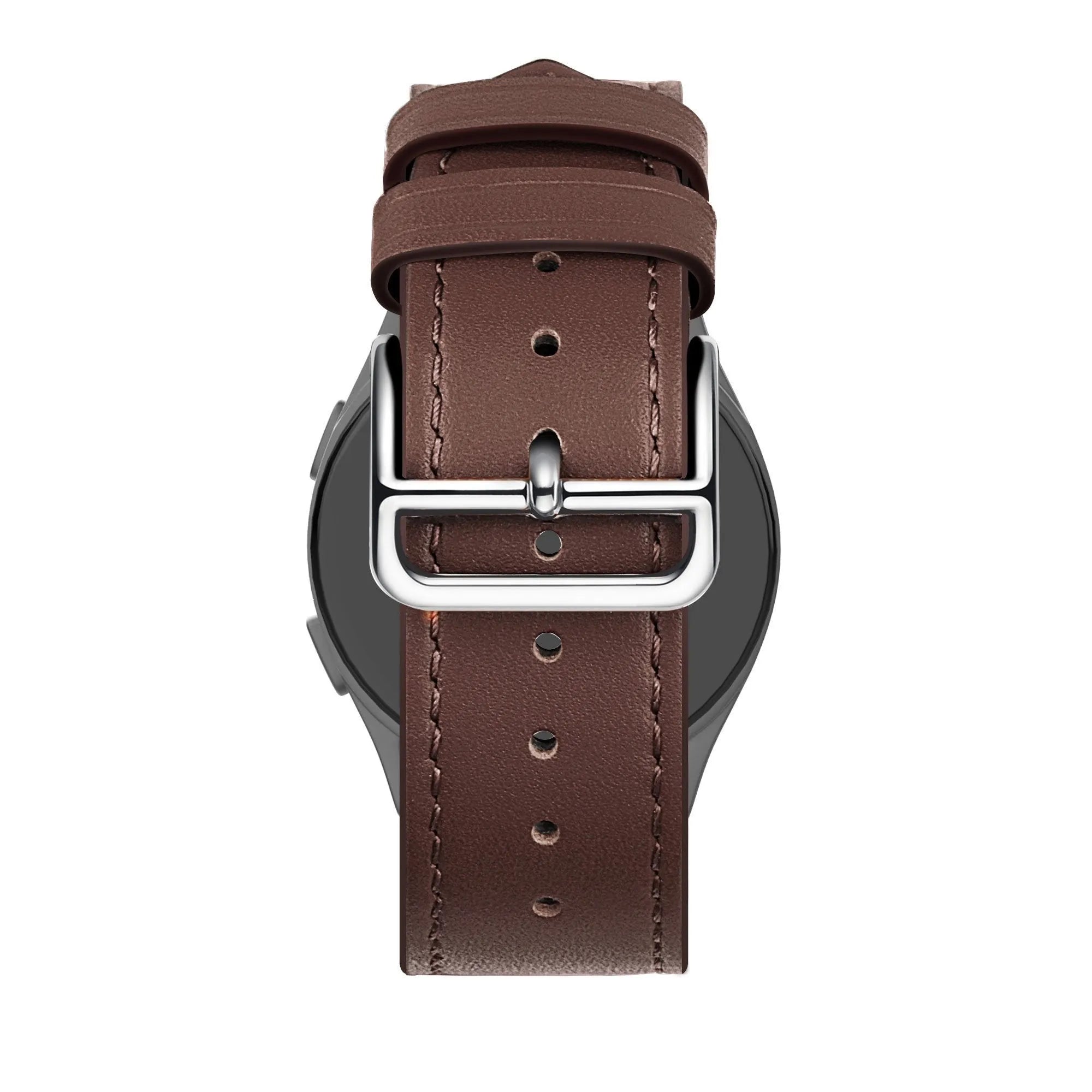 Leather Strap 'Deluxe', brown, on a watch, direct rear view