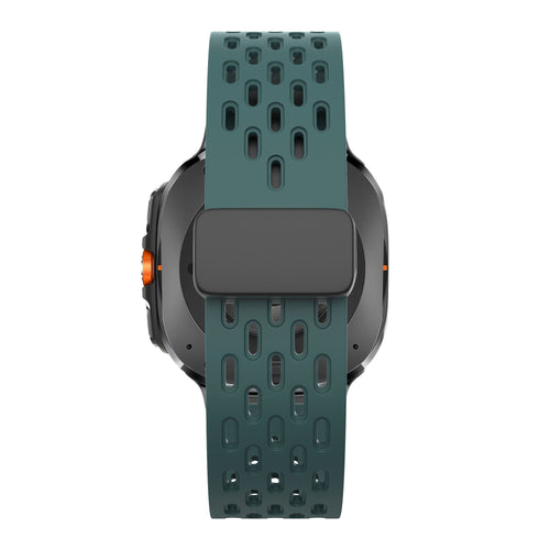 Silicone D-Buckle Sport Strap 'Air', viridian, on a watch, direct rear view