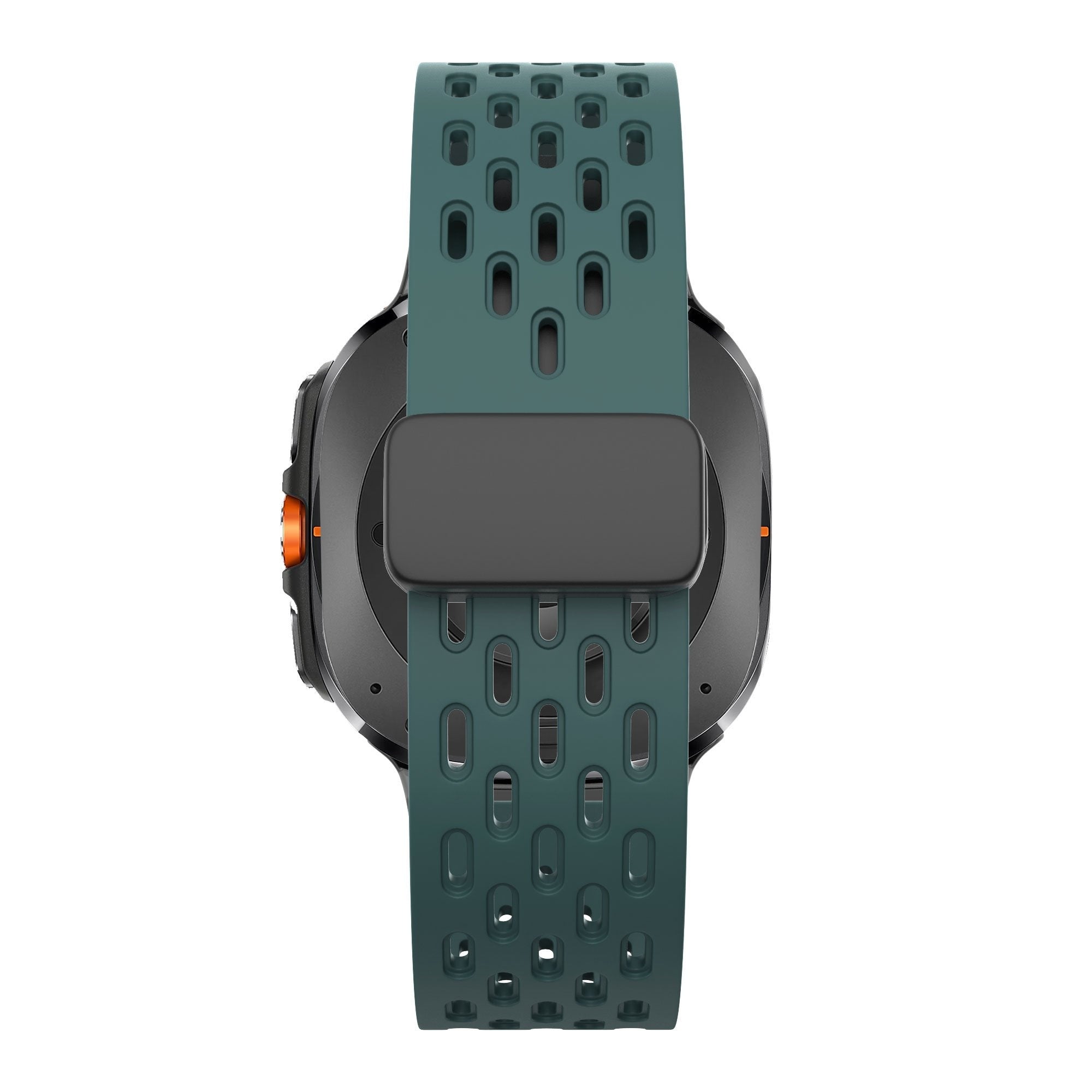 Silicone D-Buckle Sport Strap 'Air', viridian, on a watch, direct rear view