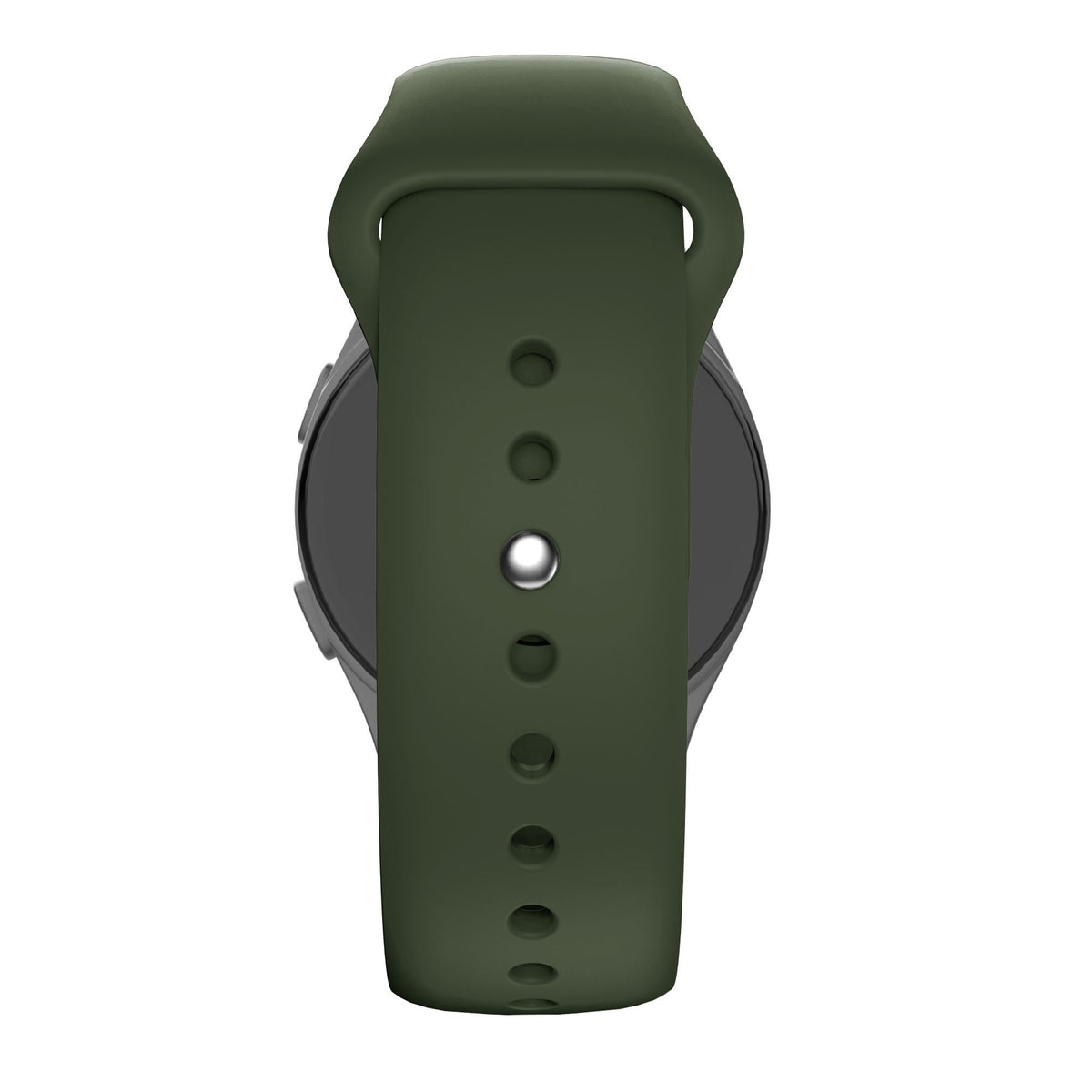 Silicone Sport Strap 'Deluxe', olive green, on a watch, direct rear view