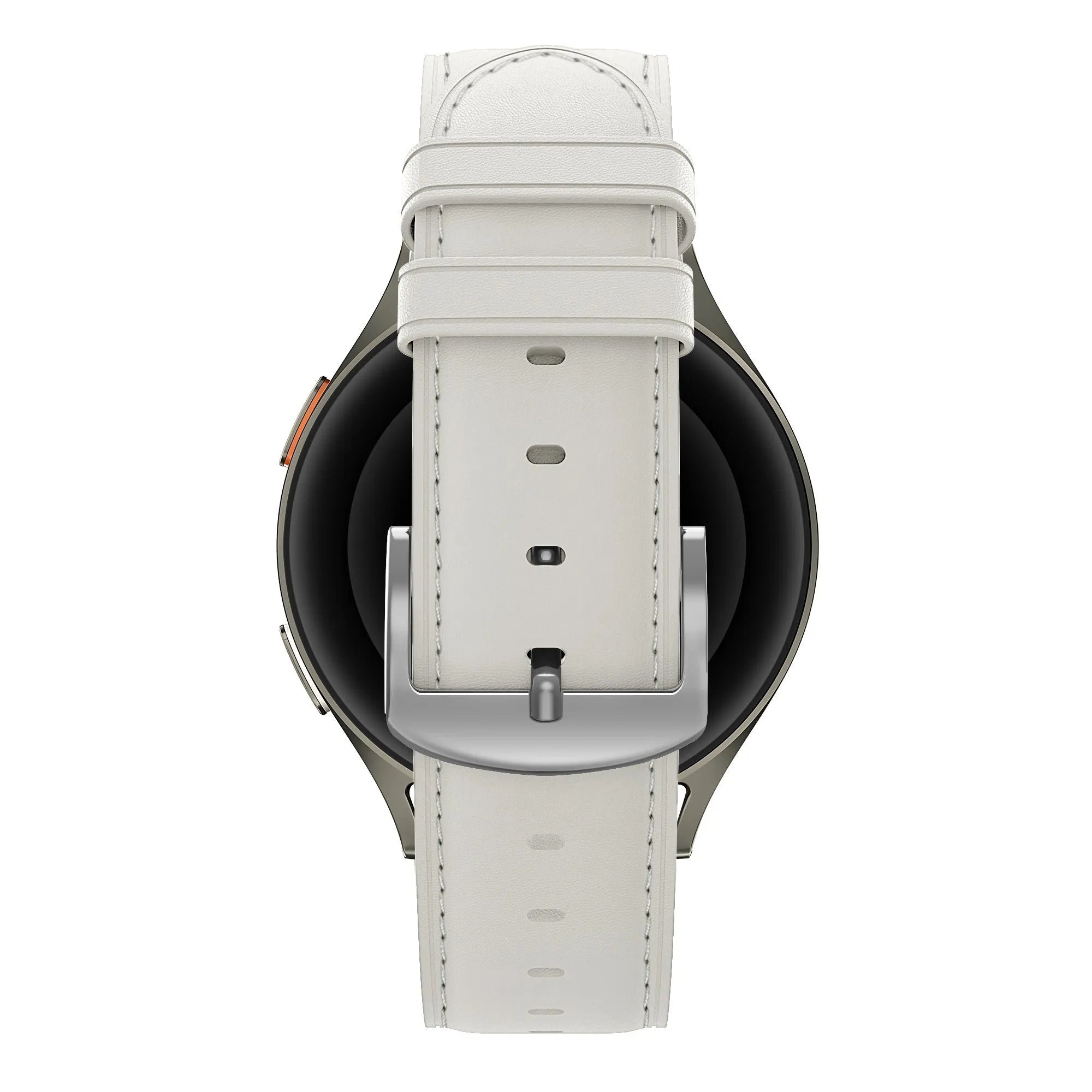 Leather Strap 'Easy Fit', white, on a watch, direct rear view